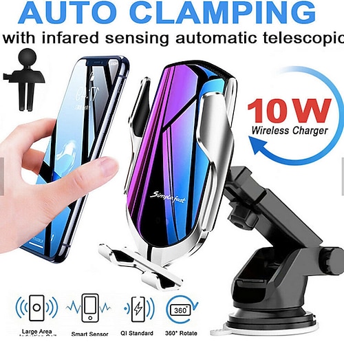 

Wireless Car Charger Mount R2 Car Automatic Induction Charging Mobile Phone Holder Suction Cup Air Outlet 2 In 1 Fast Charging Holder for iPhone 13/13 Pro/12/12 Pro Samsung S21 /S20 /S10 /Note10