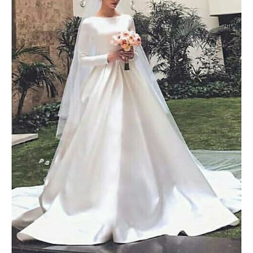 A-Line Wedding Dresses Jewel Neck Court Train Satin Long Sleeve Elegant with 2022
A-Line Wedding Dresses Jewel Neck Court Train Satin Long Sleeve Elegant with 2022