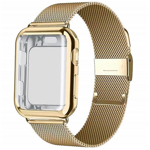 

Smart Watch Band with Screen Protector Case for Apple iWatch Series 8/7/6/5/4/3/2/1/SE 45/44/42/41/40/38mm Stainless Steel Smartwatch Strap Adjustable Shockproof Milanese Loop Replacement Wristband