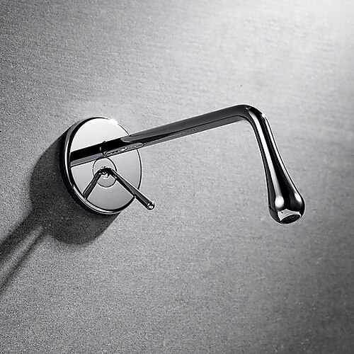 

Bathroom Sink Faucet - Chrome Finish Wall Mounted Single Handle Contemporary Bath Basin Mixer Taps