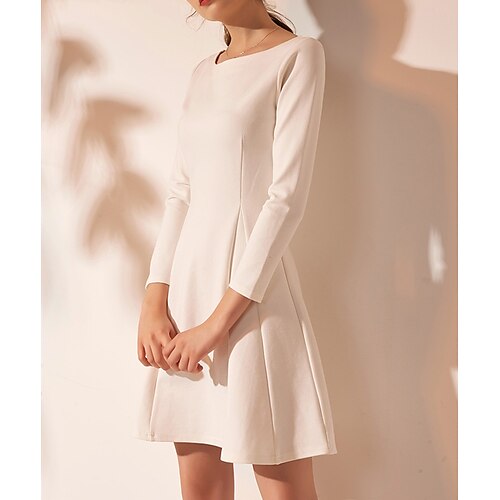 

A-Line Minimalist White Graduation Cocktail Party Dress Jewel Neck Long Sleeve Short / Mini Spandex with Pleats 2022