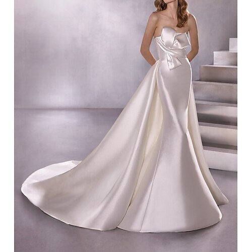 A-Line Wedding Dresses Strapless Court Train Satin Sleeveless Country Plus Size with Bow(s) 2022
A-Line Wedding Dresses Strapless Court Train Satin Sleeveless Country Plus Size with Bow(s) 2022