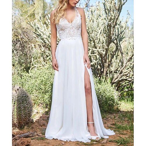 A-Line Wedding Dresses V Neck Sweep / Brush Train Sleeveless Vintage Plus Size with Draping Appliques Split Front 2022
A-Line Wedding Dresses V Neck Sweep / Brush Train Sleeveless Vintage Plus Size with Draping Appliques Split Front 2022