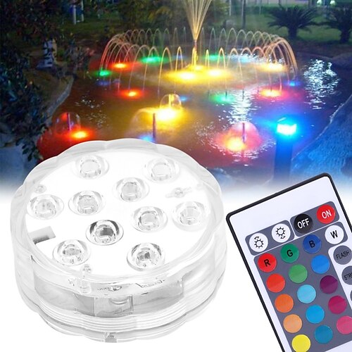 

10 LED Submersible Lights Remote Controlled RGB Changing Underwater Waterproof Lights for Swimming Pool Fountain Aquarium Vase Hot Tub Bathtub Party Decor Lighting 1PCS