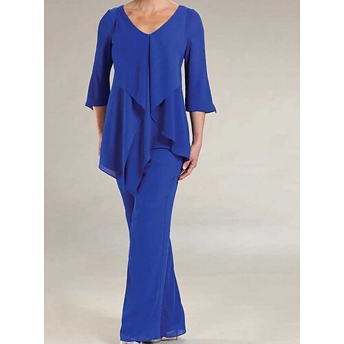 Buksedrakt Kjole til brudens mor Elegant V-hals Gulvlengde Chiffon 3/4 ermer med Drapert 2023
Buksedrakt Kjole til brudens mor Elegant V-hals Gulvlengde Chiffon 3/4 ermer med Drapert 2023