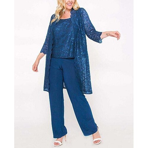 Pantsuit Mother of the Bride Dress Elegant Jewel Neck Floor Length Chiffon Lace 3/4 Length Sleeve with Lace Sequin 2022
Pantsuit Mother of the Bride Dress Elegant Jewel Neck Floor Length Chiffon Lace 3/4 Length Sleeve with Lace Sequin 2022