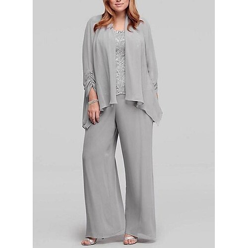 Pantsuit Mother of the Bride Dress Elegant Square Neck Floor Length Chiffon Lace 3/4 Length Sleeve with Lace Ruching 2022
Pantsuit Mother of the Bride Dress Elegant Square Neck Floor Length Chiffon Lace 3/4 Length Sleeve with Lace Ruching 2022