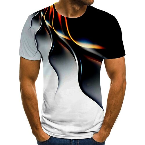 

Men's Shirt T shirt Tee Graphic Geometric 3D Round Neck Black Yellow Light Green Pink Blue 3D Print Plus Size Holiday Going out Short Sleeve Print Clothing Apparel Streetwear Exaggerated