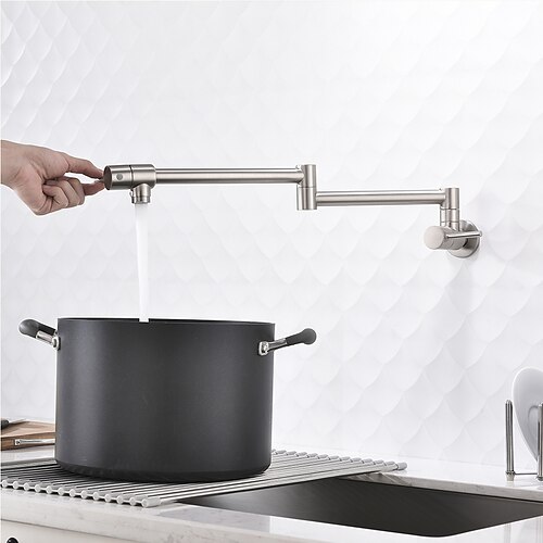 

Kitchen Faucet Nickel Brushed Pot Filler Brass Two Handles One Hole Centerset Contemporary Rotatable Foldable Kitchen Taps Only Cold Water