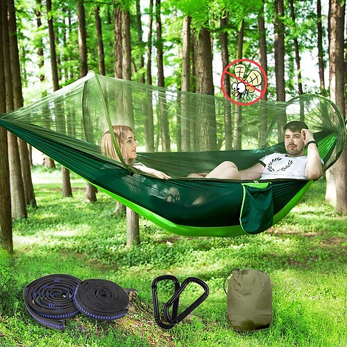Camping hengekøye med pop up myggnett Dobbelt hengekøye Utendørs Myggvern Ultralett (UL) Sammenleggbar Pustende Net Nylon fallskjerm med karabiner og tre stropper til 2 personer Camping / Vandring
Camping hengekøye med pop up myggnett Dobbelt hengekøye Utendørs Myggvern Ultralett (UL) Sammenleggbar Pustende Net Nylon fallskjerm med karabiner og tre stropper til 2 personer Camping / Vandring