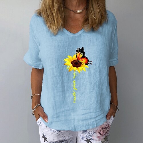 T shirt Tee Femme Blanche Jaune bleu marine Floral Fleur Manche Courte du quotidien Col V Standard S
T shirt Tee Femme Blanche Jaune bleu marine Floral Fleur Manche Courte du quotidien Col V Standard S