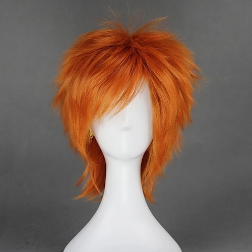 

Cosplay Costume Wig Cosplay Wig Shugo Chara Straight Cosplay Asymmetrical With Bangs Wig Short Orange Synthetic Hair 14 inch Men's Anime Cosplay Orange