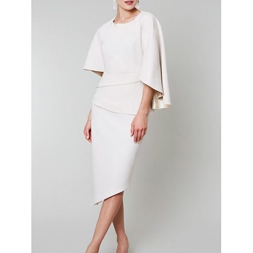 

Sheath / Column Mother of the Bride Dress Elegant Jewel Neck Asymmetrical Satin 3/4 Length Sleeve with Ruching 2022