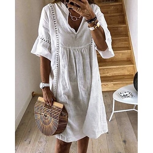 Women's Shift Dress Knee Length Dress Green White Dusty Blue Half Sleeve Solid Color Hollow Out Summer V Neck Casual Loose 2022 S M L XL XXL 3XL
Women's Shift Dress Knee Length Dress Green White Dusty Blue Half Sleeve Solid Color Hollow Out Summer V Neck Casual Loose 2022 S M L XL XXL 3XL