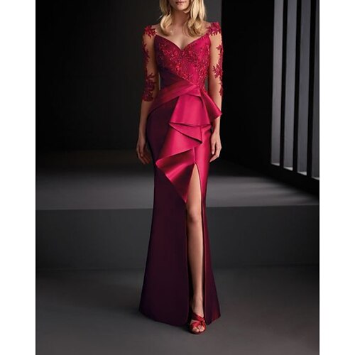 Havfrue Aften Kjoler Elegant Kjole Forlovelse Gulvlang 3/4-ærmer V-hals Satin med Drapering Slids Applikeret broderi 2023
Havfrue Aften Kjoler Elegant Kjole Forlovelse Gulvlang 3/4-ærmer V-hals Satin med Drapering Slids Applikeret broderi 2023
