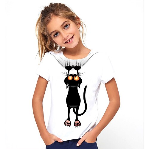 Børn Pige T-shirt Kortærmet Hvid Kat 3D-udskrivning Kat Dyr Trykt mønster Basale Sød Stil
Børn Pige T-shirt Kortærmet Hvid Kat 3D-udskrivning Kat Dyr Trykt mønster Basale Sød Stil