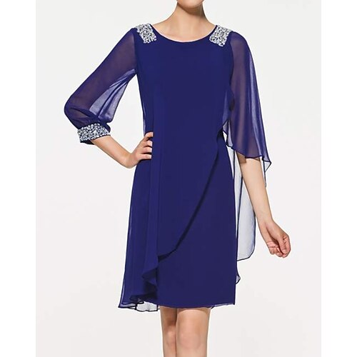 Linjeform Kjole til brudens mor Elegant Besmykket Knelengde Chiffon 3/4 ermer med Perlearbeid 2023
Linjeform Kjole til brudens mor Elegant Besmykket Knelengde Chiffon 3/4 ermer med Perlearbeid 2023