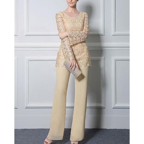 Todelt Pantsuit Kjole til brudens mor Formel Kirke Elegant Høj halset Gulvlang Chiffon Blondelukning Langærmet med Broderi 2023
Todelt Pantsuit Kjole til brudens mor Formel Kirke Elegant Høj halset Gulvlang Chiffon Blondelukning Langærmet med Broderi 2023