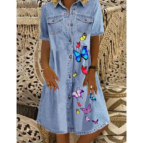 Women's Midi Dress Blue Short Sleeve Animal Pocket Spring Summer Shirt Collar M L XL XXL 3XL
Women's Midi Dress Blue Short Sleeve Animal Pocket Spring Summer Shirt Collar M L XL XXL 3XL