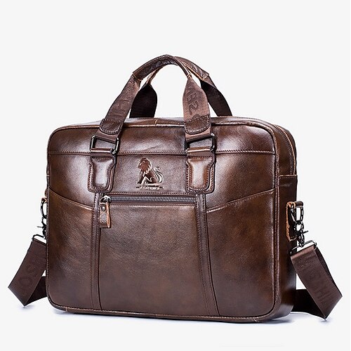 

Men's Handbags Shoulder Messenger Bag Laptop Bag Briefcase Cowhide Belt Zipper Daily Formal Office & Career Black Brown / Top Handle Bag