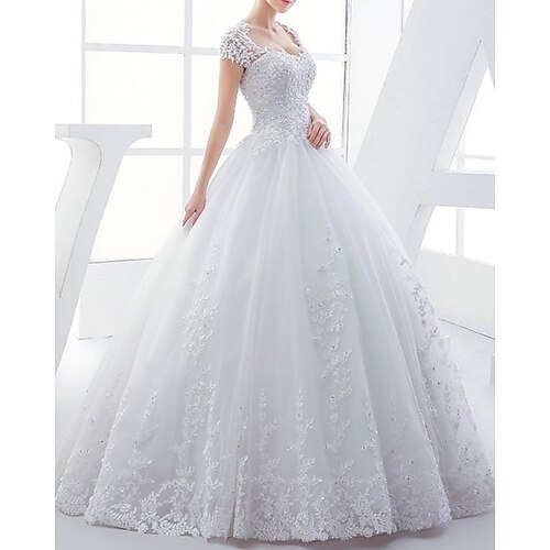 Ball Gown Wedding Dresses V Neck Floor Length Lace Tulle Short Sleeve Formal with Beading Appliques 2022
Ball Gown Wedding Dresses V Neck Floor Length Lace Tulle Short Sleeve Formal with Beading Appliques 2022