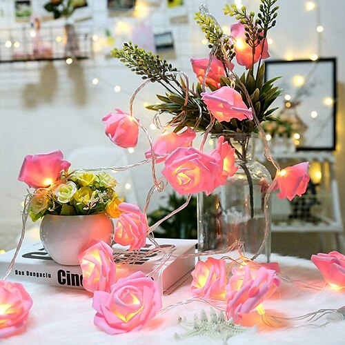 

3M 20LED Pink Rose Flower LED Fairy Lights Holiday String Lights Wedding Party Decoration Lamp Battery Operated Without Battery