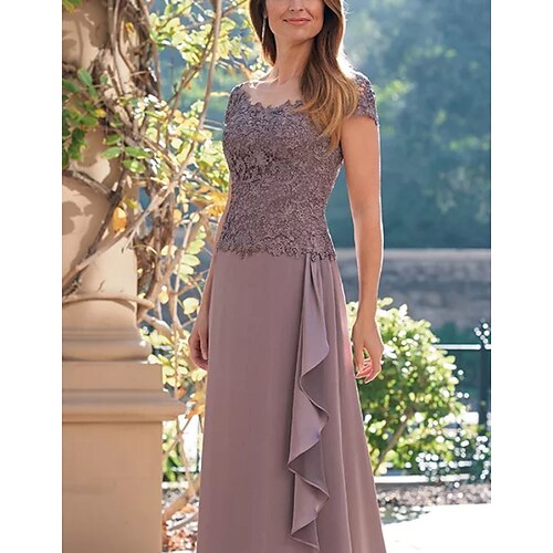 A-Line Mother of the Bride Dress Elegant Jewel Neck Floor Length Chiffon Lace Short Sleeve with Embroidery 2022
A-Line Mother of the Bride Dress Elegant Jewel Neck Floor Length Chiffon Lace Short Sleeve with Embroidery 2022
