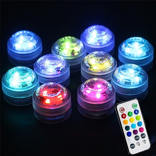 

Outdoor 10pcs Submersible Light Underwater Light Waterproof 2W Remote Controlled Infrared Sensor Multi Color Batteries Powered Outdoor Lighting Swimming Pool Courtyard 3 LED Beads