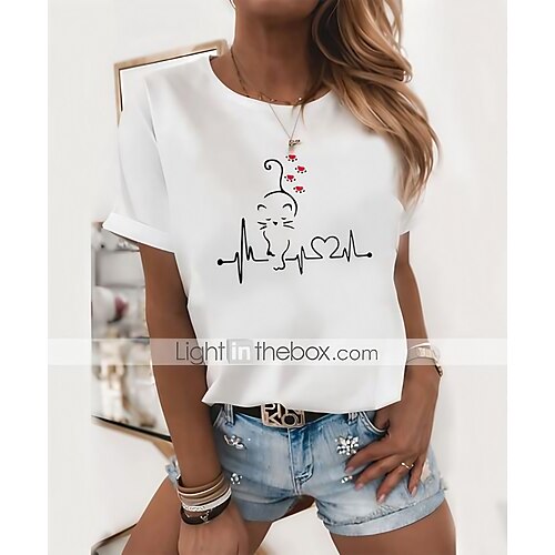 Dame T-shirt Hvid Grafisk Kat Trykt mønster Kortærmet Hjem Afslappet Basale Ferie Sød Stil Rund hals Kat S
Dame T-shirt Hvid Grafisk Kat Trykt mønster Kortærmet Hjem Afslappet Basale Ferie Sød Stil Rund hals Kat S