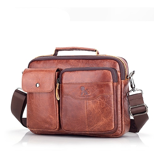 

Men's Handbags Shoulder Messenger Bag Laptop Bag Briefcase Nappa Leather Belt Zipper Solid Color Office & Career Light Coffee Dark Brown Black / Top Handle Bag