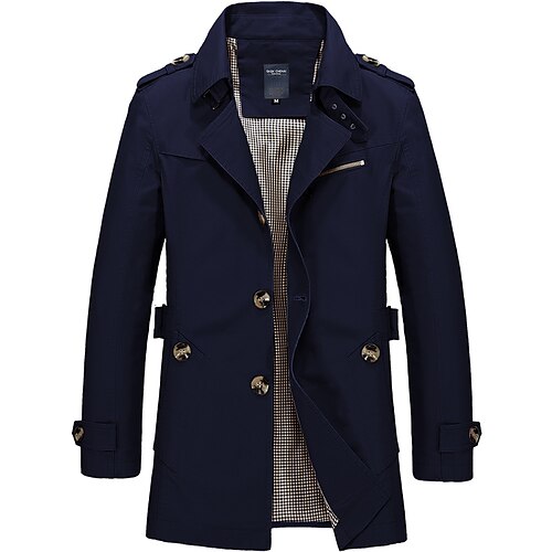 

Men's Winter Coat Trench Coat Business Casual Winter Fall & Winter Polyester Windbreaker Outerwear Clothing Apparel Streetwear Solid Colored Notch lapel collar