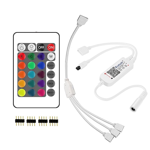 

Wireless Bluetooth LED Strip Light Controller With 24 Keys IR Remote Control And 1 Out 3 Connecting Wire For APP Control Smart Controller IOS And Android DC5-24V 70 W