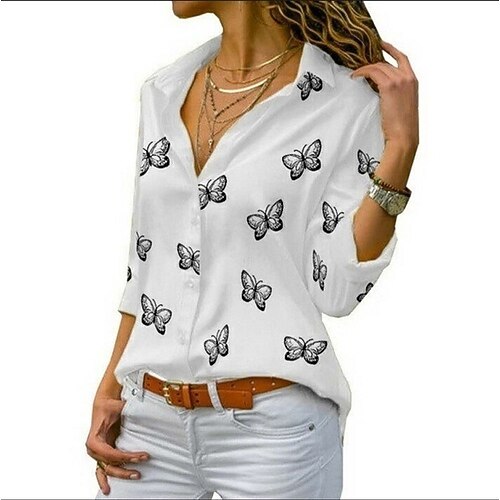 Women's Blouse Shirt Green Blue Purple Butterfly Print Long Sleeve Casual Daily Basic Shirt Collar Regular S
Women's Blouse Shirt Green Blue Purple Butterfly Print Long Sleeve Casual Daily Basic Shirt Collar Regular S
