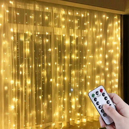 

LED Window Curtain String Lights 3x3m Wedding Decoration 300 LEDs with 8 Lighting Modes Christmas Fairy Lights Home Décor Lights for Wedding Bedroom Party Garden Patio
