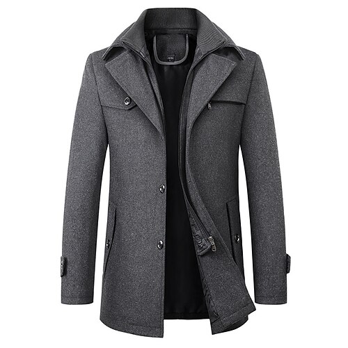 

Men's Winter Coat Wool Coat Overcoat Business Camping & Hiking Winter Wool Windproof Warm Outerwear Clothing Apparel Basic Essential Solid Colored Turndown