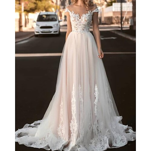 A-Line Wedding Dresses V Neck Sweep / Brush Train Tulle Sleeveless Country with 2022
A-Line Wedding Dresses V Neck Sweep / Brush Train Tulle Sleeveless Country with 2022
