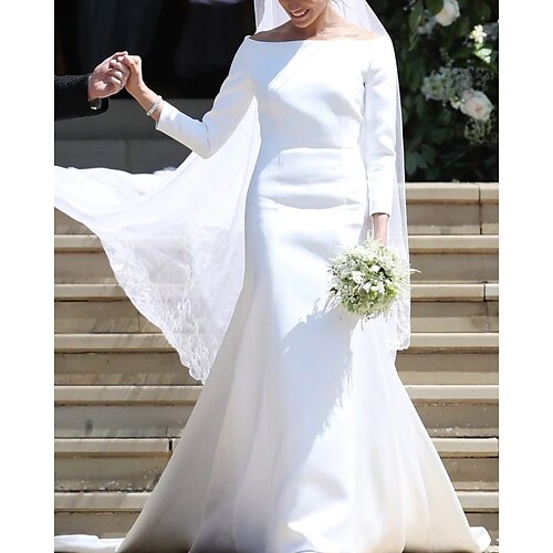 Mermaid / Trumpet Wedding Dresses Off Shoulder Chapel Train Satin Long Sleeve Simple Vintage with 2022
Mermaid / Trumpet Wedding Dresses Off Shoulder Chapel Train Satin Long Sleeve Simple Vintage with 2022