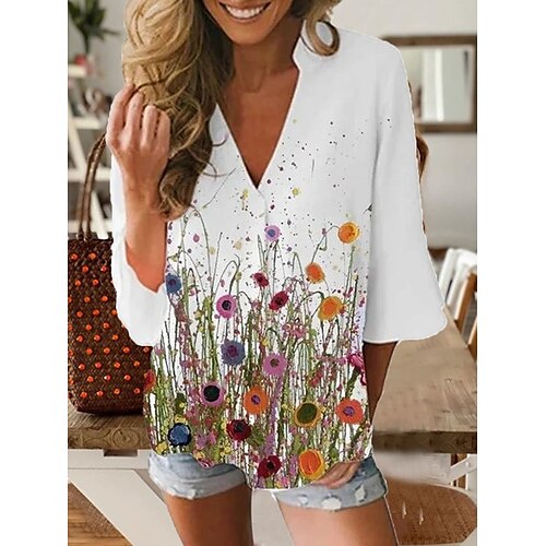 Women's Blouse Shirt White Floral Flower Print Long Sleeve Daily Basic V Neck Long S
Women's Blouse Shirt White Floral Flower Print Long Sleeve Daily Basic V Neck Long S