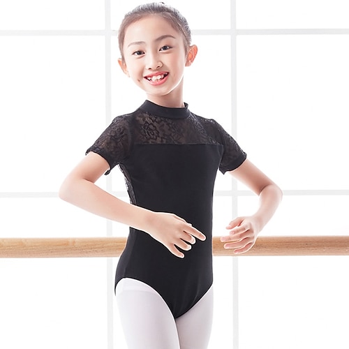 

Ballet Leotard / Onesie Lace Ruching Split Joint Girls' Training Performance Short Sleeve High Spandex Lace