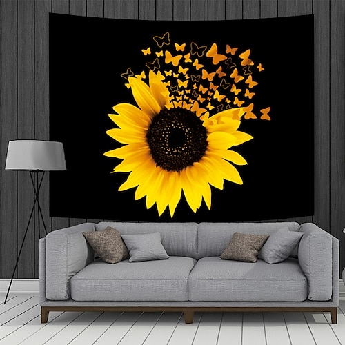 

Wall Tapestry Art Decor Blanket Curtain Picnic Tablecloth Hanging Home Bedroom Living Room Dorm Decoration Polyester Sunflower Butterfly