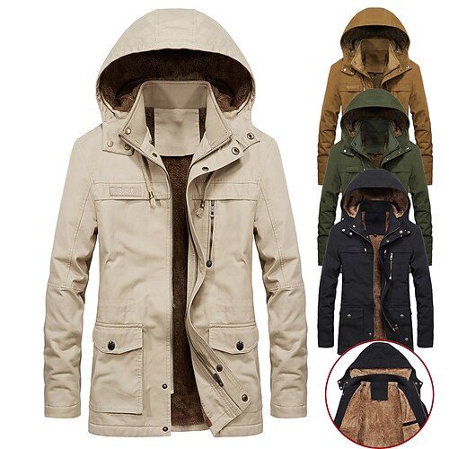 Men's Military Tactical Jacket Cotton Winter Outdoor Solid Color Fleece Lining Warm Lightweight Winter Jacket Ski / Snowboard Fishing Climbing Dark Brown Army Green Khaki Black / Casual
Men's Military Tactical Jacket Cotton Winter Outdoor Solid Color Fleece Lining Warm Lightweight Winter Jacket Ski / Snowboard Fishing Climbing Dark Brown Army Green Khaki Black / Casual