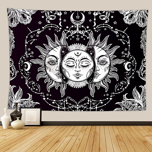 

Tarot Divination Wall Tapestry Art Decor Blanket Curtain Picnic Tablecloth Hanging Home Bedroom Living Room Dorm Decoration Mysterious Bohemian Moon Sun Star Black White