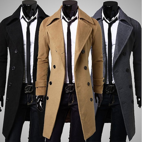 

Men's Overcoat Peacoat Winter Coat Trench Coat Formal Business Winter Polyester Warm Outerwear Clothing Apparel Coats / Jackets Solid Color Vintage Style Notch lapel collar / Daily / Long Sleeve