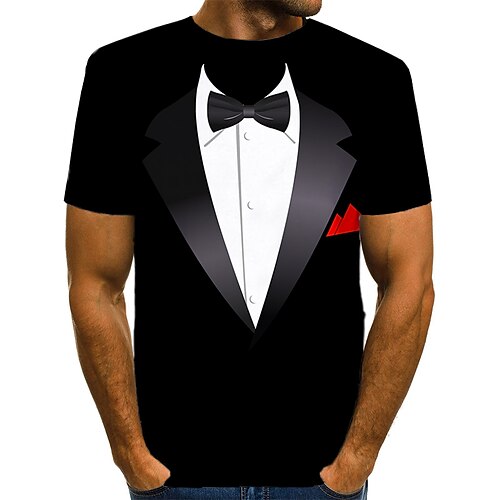 

Men's Tee Tuxedo Shirts Graphic Round Neck Black White Yellow Wine Red 3D Print Daily Short Sleeve Print Clothing Apparel Exaggerated Basic