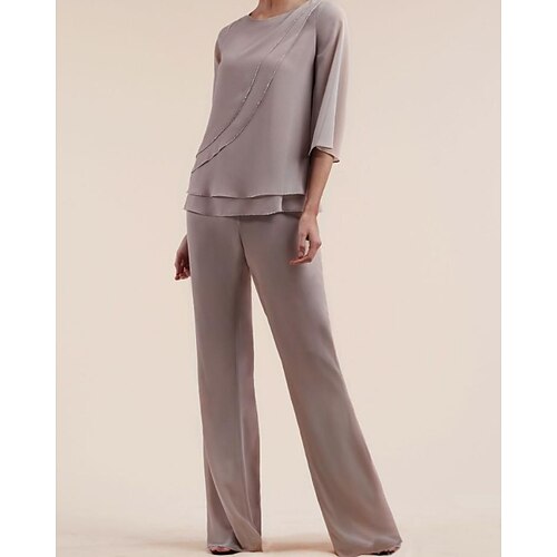 Todelt Buksedrakt Kjole til brudens mor Elegant Besmykket Gulvlengde Chiffon Halvlange ermer med Drapert 2023
Todelt Buksedrakt Kjole til brudens mor Elegant Besmykket Gulvlengde Chiffon Halvlange ermer med Drapert 2023