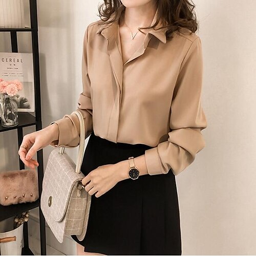 Women's Blouse Shirt Pink Khaki White Solid Colored Long Sleeve Daily Work Basic Business Shirt Collar M
Women's Blouse Shirt Pink Khaki White Solid Colored Long Sleeve Daily Work Basic Business Shirt Collar M