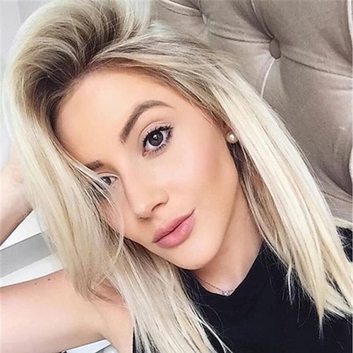 

Synthetic Wig Straight Asymmetrical Wig Long Light Blonde Synthetic Hair Women's Fashionable Design Ombre Hair Exquisite Blonde