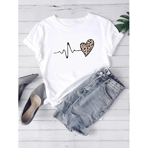Women's T shirt Tee White Leopard Heart Print Short Sleeve Daily Weekend Basic Round Neck Regular S
Women's T shirt Tee White Leopard Heart Print Short Sleeve Daily Weekend Basic Round Neck Regular S