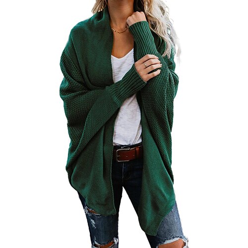 

Women's Cardigan Sweater Jumper Knit Tunic Knitted Solid Color Open Front Basic Casual Daily Drop Shoulder Winter Fall Green Rosy Pink One-Size / Long Sleeve / Loose Fit / Batwing Sleeve