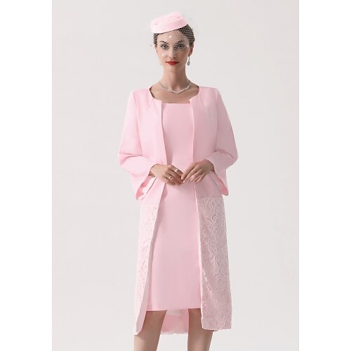 Sheath / Column Mother of the Bride Dress Plus Size Elegant Jewel Neck Knee Length Polyester Long Sleeve with Appliques 2022
Sheath / Column Mother of the Bride Dress Plus Size Elegant Jewel Neck Knee Length Polyester Long Sleeve with Appliques 2022